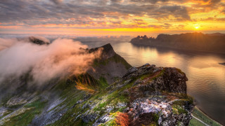 Mountain lake boat clouds sunset 2 - artur grottger free wallpaper for desktop