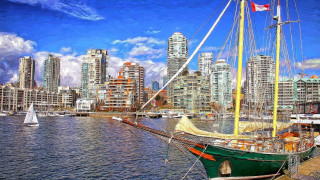 Sailboat harbor tokyo cityscape digital - a digital painting style free wallpaper