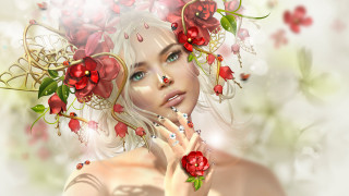 Woman flowers necklace roses highdetail - high detail 8 k free wallpaper for desktop
