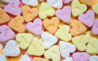 Conversation hearts love mosaic valentine - different color and shapes free wallpaper for desktop