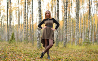 Woman dress forest autumn blonde - a brown dress free wallpaper for desktop