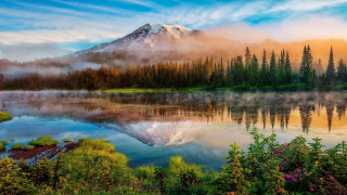 Mountain lake forest sky nature 4 - a lake in front free wallpaper for desktop
