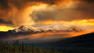 Mountain range sunset snow forest - the sky and trees free wallpaper
