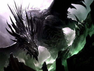Dragon hugehead wings darkforest cloudy - a huge head free wallpaper for desktop