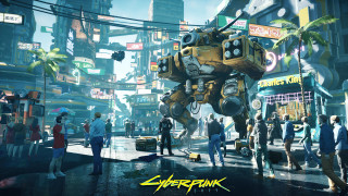 Giant robot city street cyberpunk - cyberpunk free wallpaper