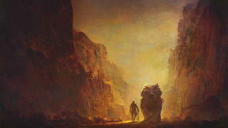Canyon giant creature man fire - mars ravelo and greg rutkowski free wallpaper