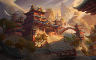 Chinese building bridge rainbow fantasy - chen hong free wallpaper