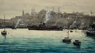 Harbor boats city smoke watercolor - a watercolor painting free wallpaper