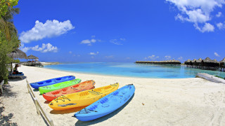 Beach canoes hut summer vibrant 2 - daren bader free wallpaper