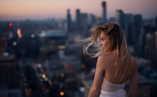 Woman white dress city skyline 2 - alena aenami free wallpaper