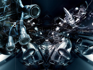 Futuristic motorcycle engine digital background - deconstructivism free wallpaper