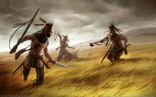 Native american men storm field - chris rahn free wallpaper
