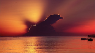 Cloud sunset ocean mountains boat - a cloud free wallpaper