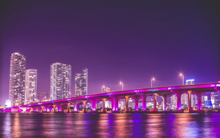 Bridge water city night lights 44 - outrun free wallpaper for desktop
