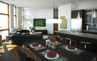 Dining table window football field - vray free wallpaper