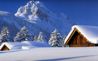 Snowy mountain cabin trees blue 2 - a snowy mountain free wallpaper