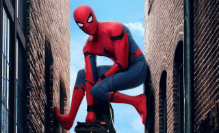 Spiderman statue city rooftop sky - free sci-fi wallpaper