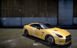 Yellow sports car brick road 2 - a brick road next free wallpaper