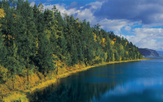 Lake mountains forest sky woods - bob ross free wallpaper