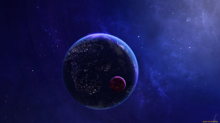 Blue planet red moon stars - a red moon in the background free wallpaper