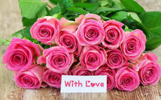 Pink roses love sign table - love free wallpaper