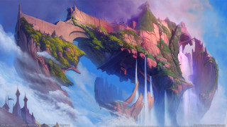 Castle sky waterfall man fantasy 2 - a waterfall free wallpaper