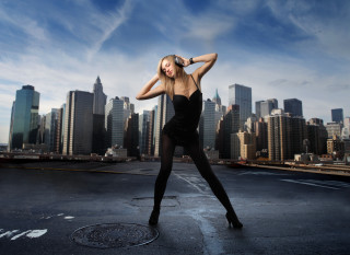 Woman black dress city skyline - claire falkenstein free wallpaper for desktop