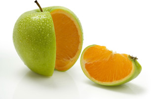Half eaten orange green apple 2 - a half free wallpaper