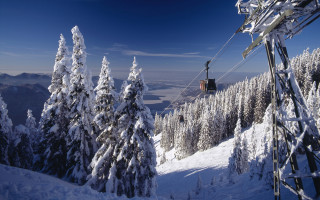 Ski lift snowy mountain trees - german romanticism free wallpaper