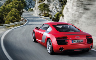 Red car mountain road trees - a mountain in the background and trees free wallpaper