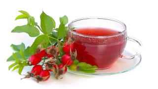 Tea raspberries leaves white background - product photo free wallpaper for desktop