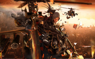 Futuristic suit debris cityscape plane - deconstructivism free wallpaper