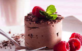 Chocolate cake raspberries spoon milk - free valentines wallpaper