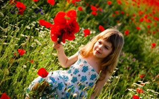 Little girl field flower red - a little girl free wallpaper
