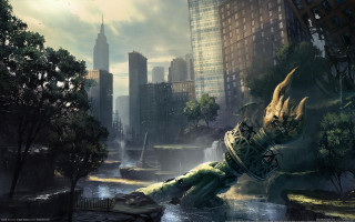 Futuristic city giant creature water - a futuristic city free wallpaper