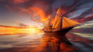Sailboat sunset water clouds cityscape 2 - arthur pan free wallpaper