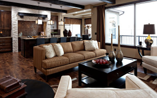 Living room couch chair table 4 - a large window free wallpaper