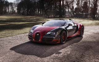 Red black bugatti road sun - the background and grass free wallpaper