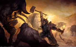 Knight fighting demon battle embers - warhammer free wallpaper