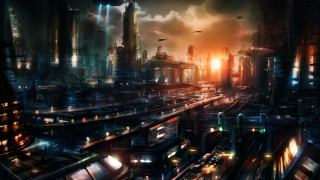 Futuristic city traffic lights nightscape - a futuristic city free wallpaper
