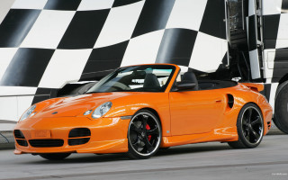 Orange sportscar checkeredwall digitalrendering chessboard - tire free wallpaper