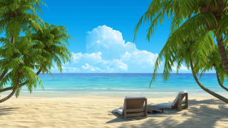 Beach chair palm trees blue 2 - a blue ocean free wallpaper