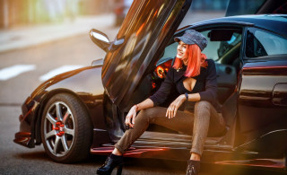Woman sitting car fashion maximalism - fashion photoshoot free wallpaper