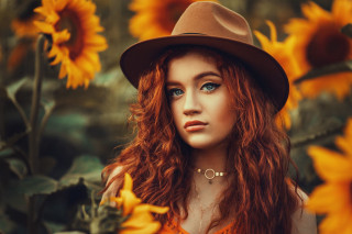 Red hair sunflower field portrait - elinor proby adams free wallpaper