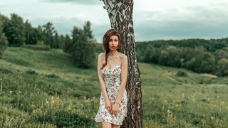 Woman dress tree field flower - elina karimova free wallpaper for desktop