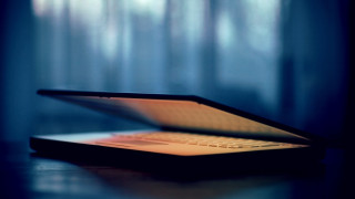 Laptop wooden table window curtains - a laptop computer free wallpaper