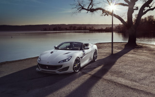 White sports car lake sunset 3 - a white sports car free wallpaper
