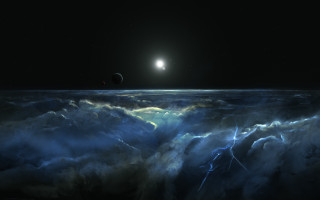 Planet moon clouds beach city - chris cold free wallpaper