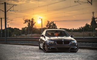 Sunset car railroad urban bush - daren bader free wallpaper