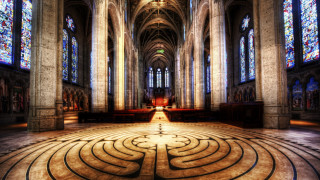 Large maze stained glass gothic - liminal space free wallpaper